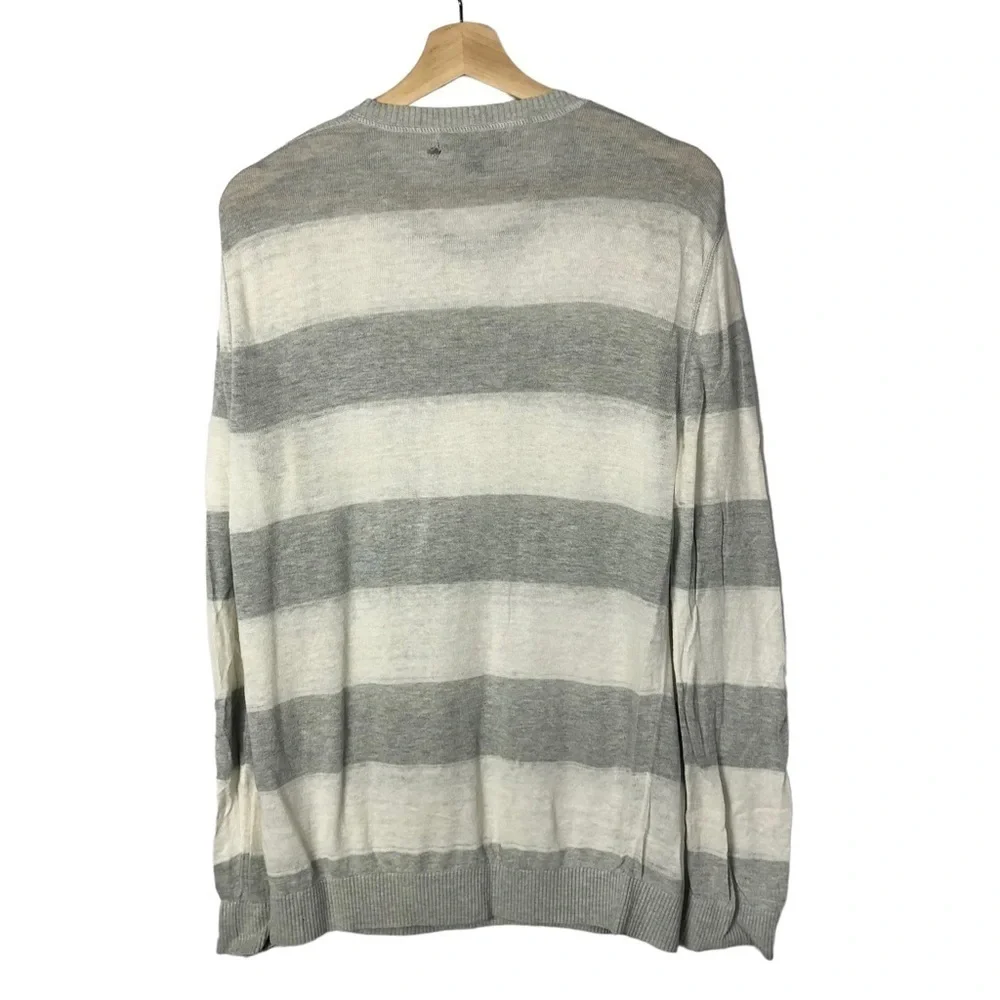 Banana Republic‎ Gray & White Stripe Linen Crewneck Sweater M